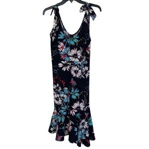 Drimmaks Womens V-neck Black Floral Dress Easter Size Small Spring